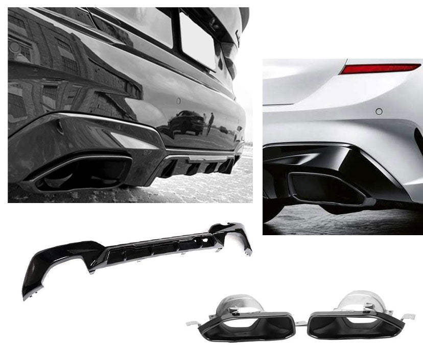 Diffusore Posteriore con Terminali Scarico Nero per BMW Serie 3 M340I G20