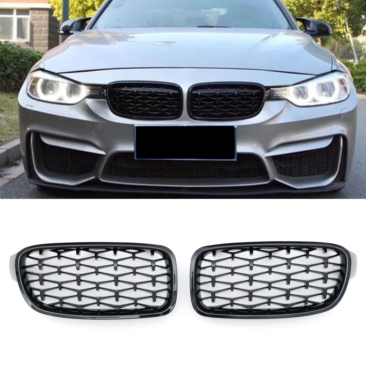 Griglia Diamond Style Nero Lucido per BMW Serie 3 F30 F31 2011-2019