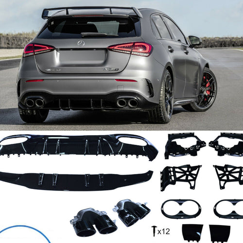 CLASSE A W177 Diffusore Sportivo LOOK A45 +2 DOPPI TERMINALI per Paraurti AMG