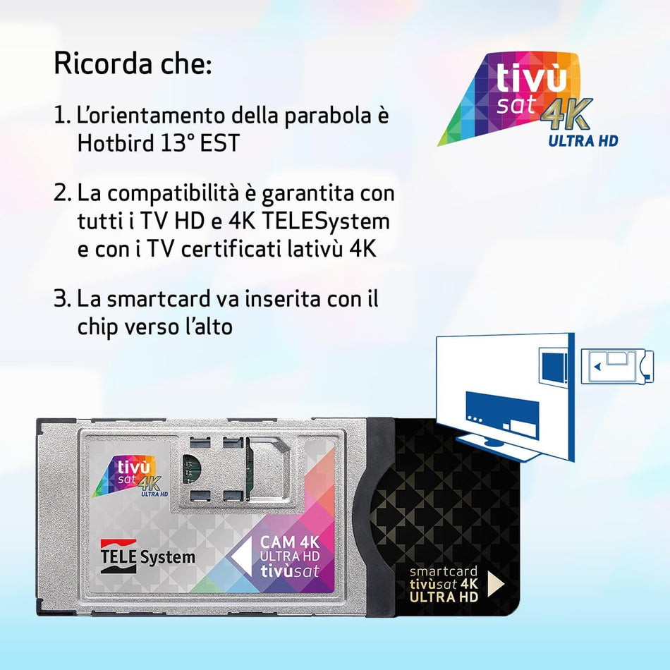Tele System CAM tivùsat 4K ULTRA HD Slot CAM per TV e Decoder + SMART CARD