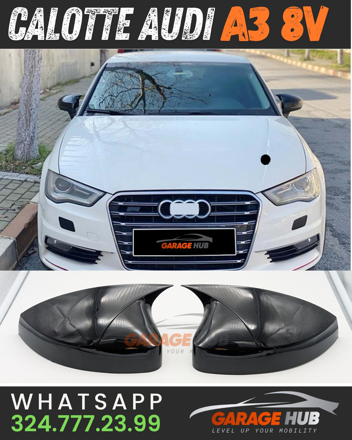 Copri Calotte Specchietti SPORT *Look S3* per Audi A3 8V 2012-2019 Nero – vista 2