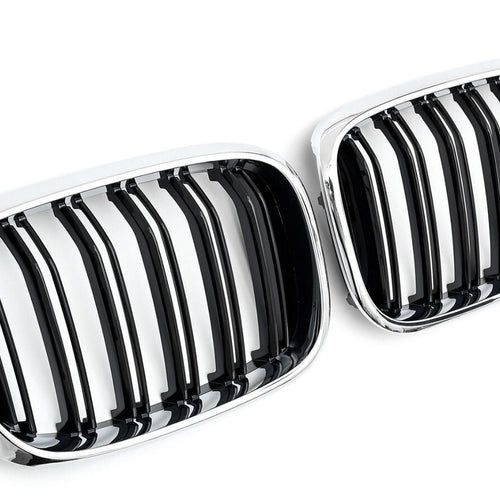 per BMW X3 X4 G01 G02 GRIGLIA ANTERIORE DOPPIA STRISCIA CROMATA NERA