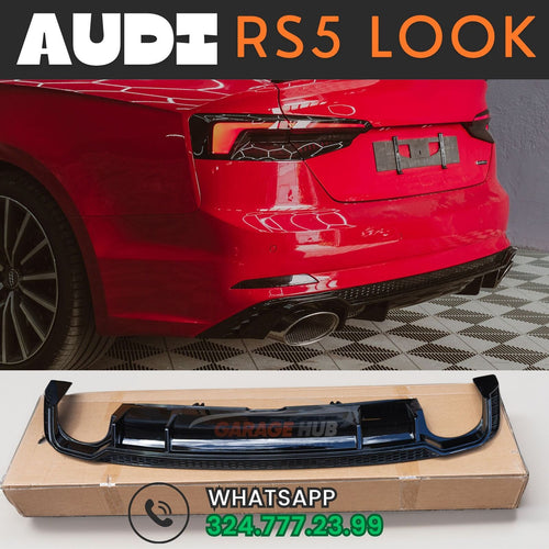 DIFFUSORE *RS-5 LOOK* per AUDI A5 dal 2017 per paraurti SLINE NERO LUCIDO ABS