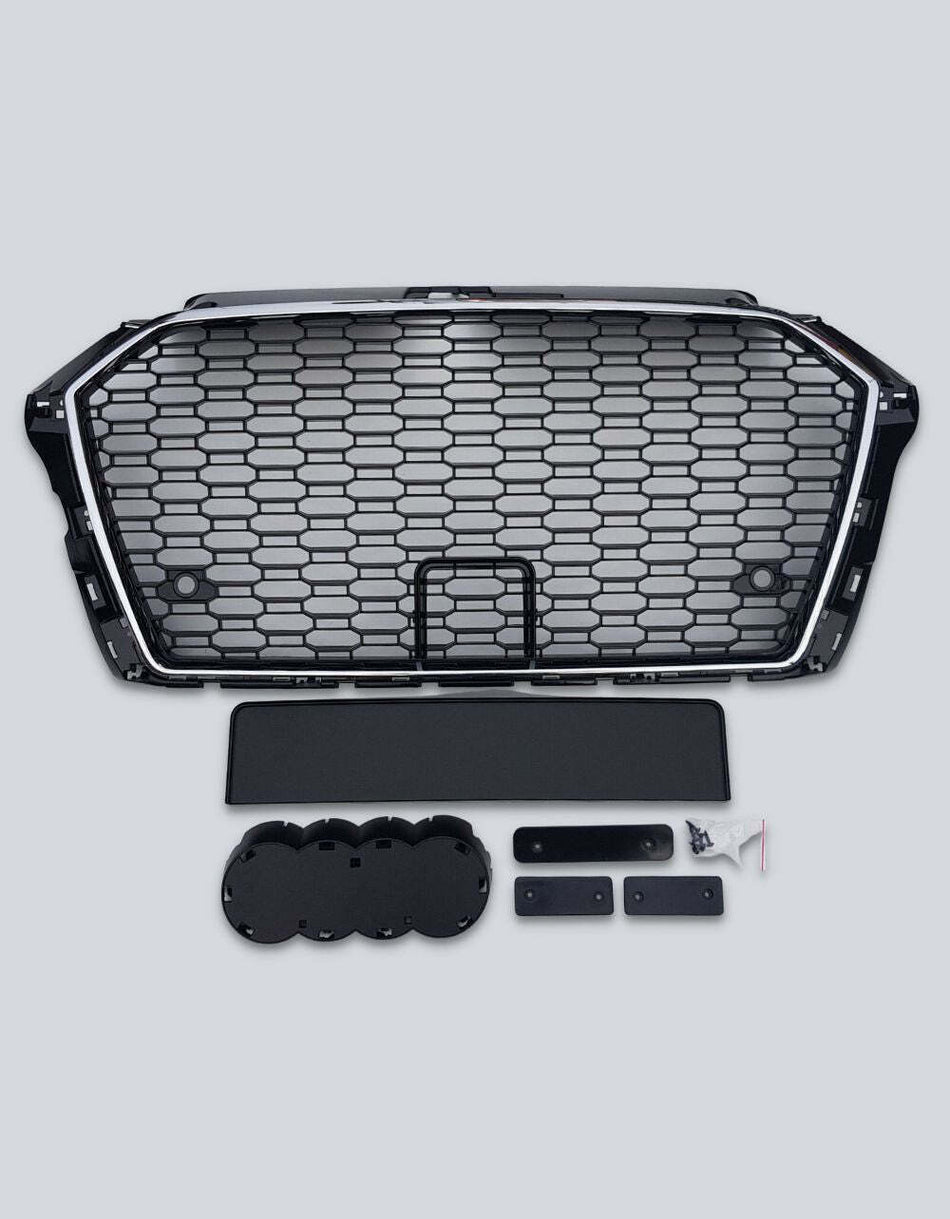 per AUDI A3 8V 2016-2020 Griglia Radiatore RS3 Look Nero Cromato