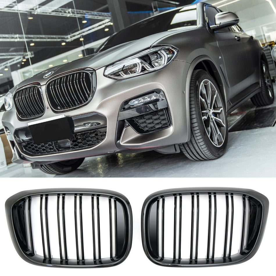 per BMW X3 X4 G01 G02 GRIGLIA DEL RADIATORE DOPPIA STAFFA NERA LUCIDA