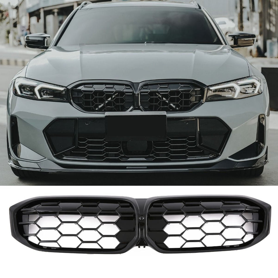 per BMW SERIE 3 G20 G21 LCI GRIGLIA DOPPIA BARRA NERO LUCIDO