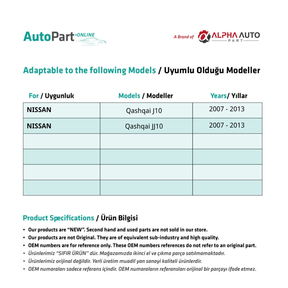 Maniglia Interna Porta - Nissan Qashqai J10/JJ10 - Set