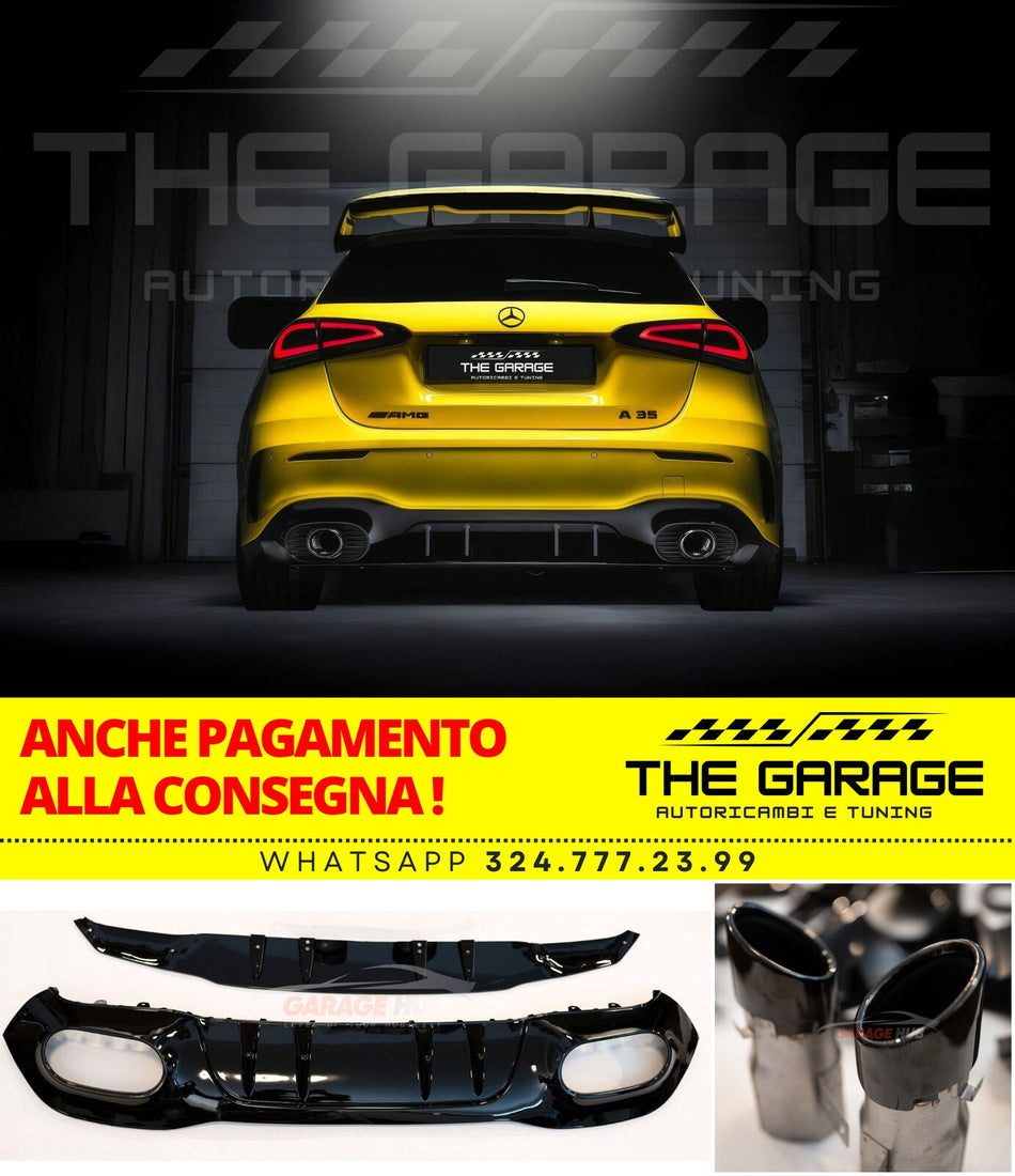PER MERCEDES CLASSE A W177 AMG A35 - DIFFUSORE POSTERIORE ABS + TERMINALI