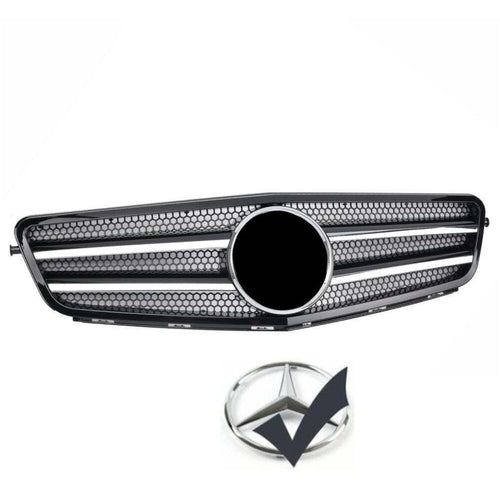 per Mercedes C W204 07-14 Griglia Radiatore Nero Cromato Look AMG