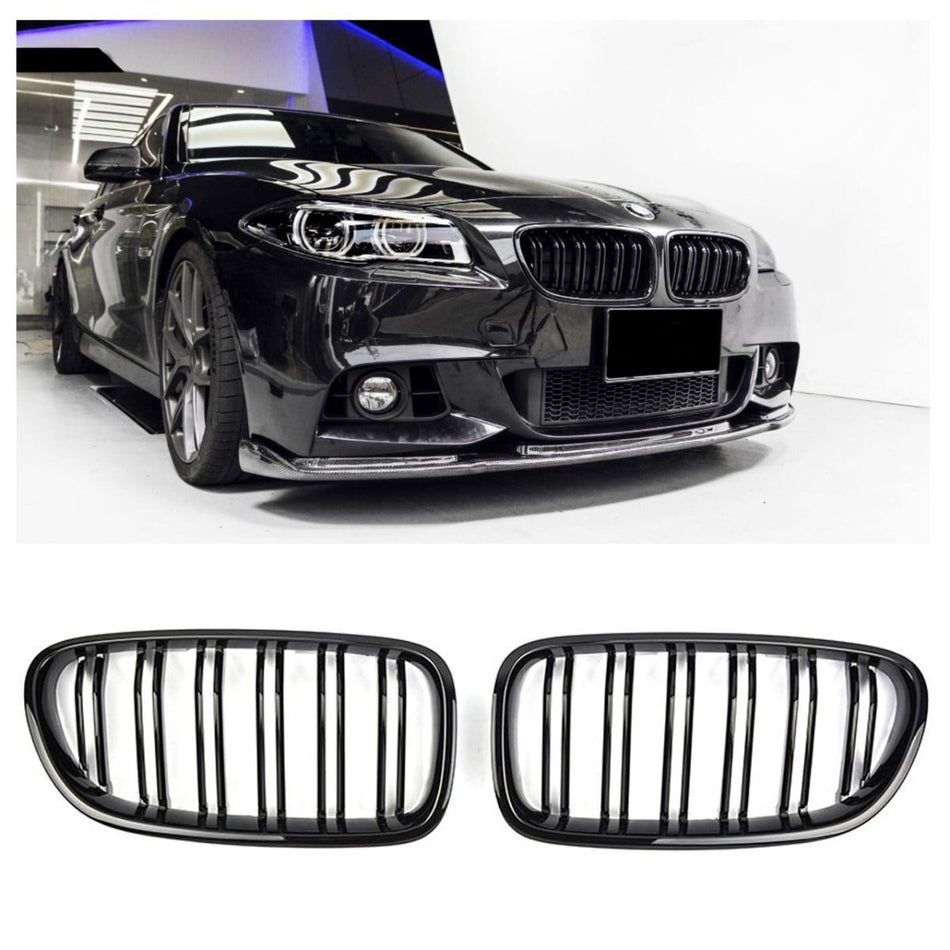 per BMW SERIE 5 F10 F11 GRIGLIA DEL RADIATORE DOPPIA STAFFA NERO LUCIDO