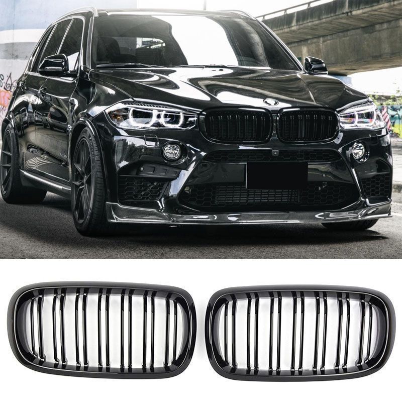 A per X5 X6 F15 F16 SPORT GRIGLIA DEL RADIATORE DOPPIA STAFFA NERO LUCIDO