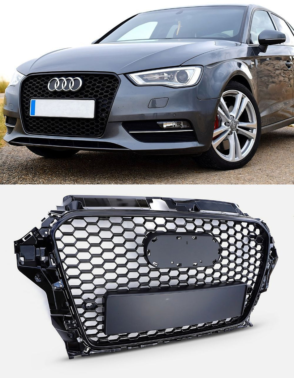 Griglia a Nido d'Ape RS3 LOOK Nero Lucido per Audi A3 8V 2012-2016 ✨QUALITÀ TOP✨