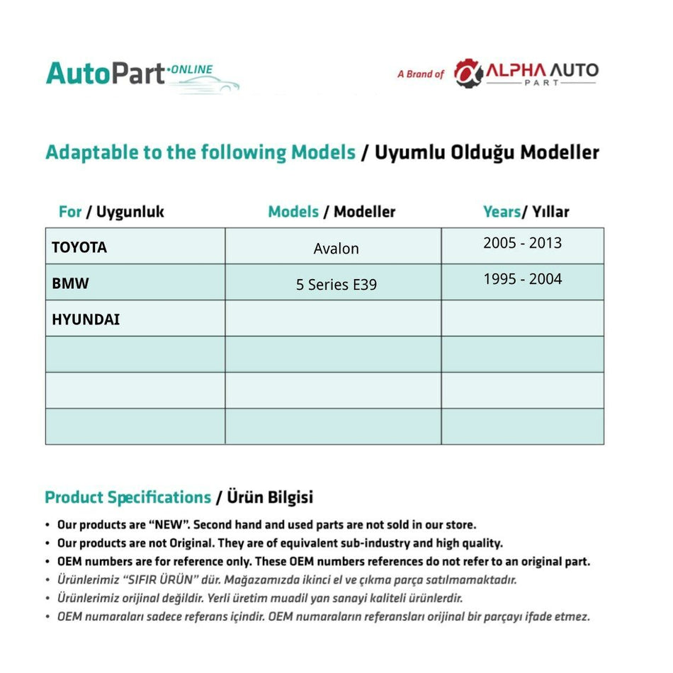 Kit Riparazione Tendina Posteriore Toyota Avalon