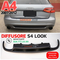 DIFFUSORE 🔥S4 look per AUDI A4 B8 2007-2012 POSTERIORE SOTTO PARAURTI ABS OPACO
