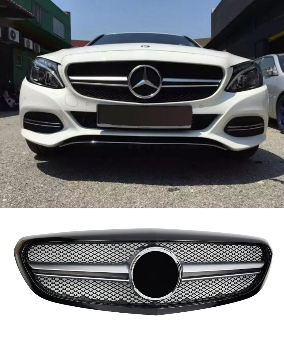 per Mercedes C W205 S205 2014-2018 Griglia Anteriore Nero Look AMG