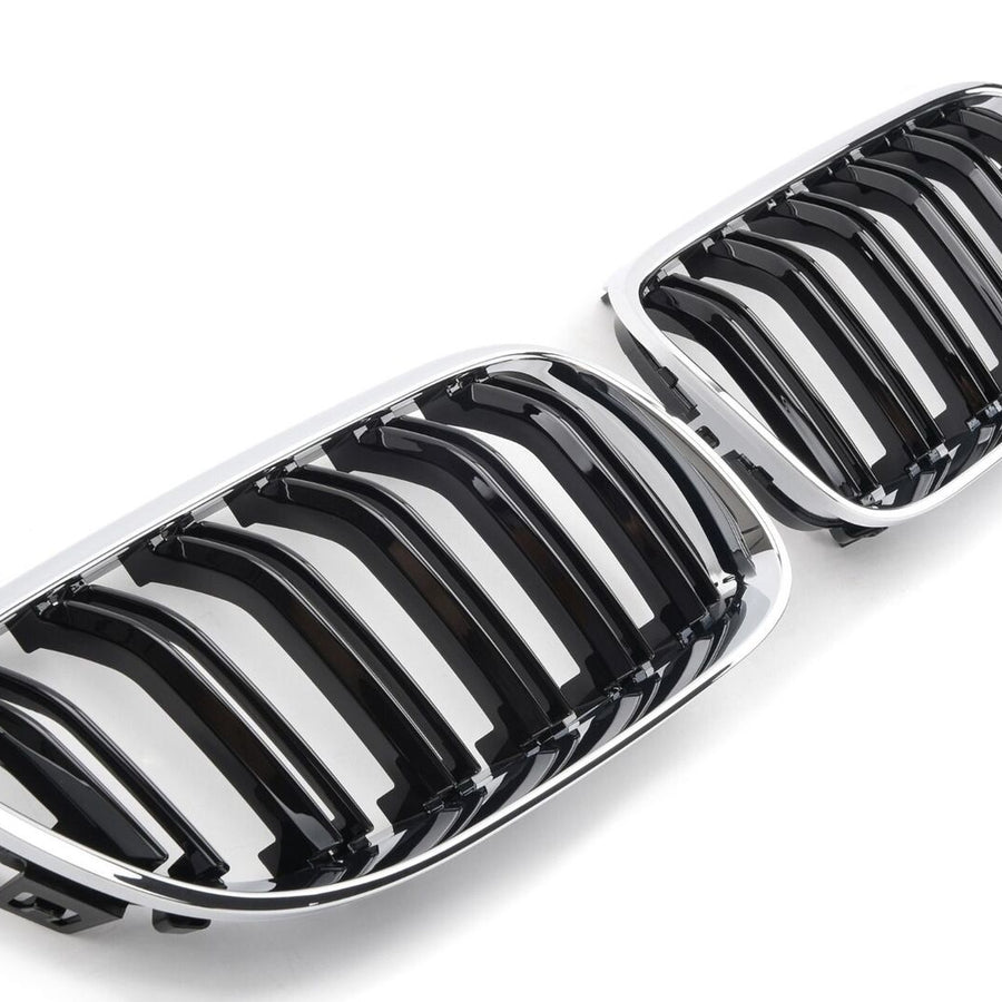 per BMW SERIE 3 E92 E93 10-13 GRIGLIA DOPPIA BARRA CROMATA NERA