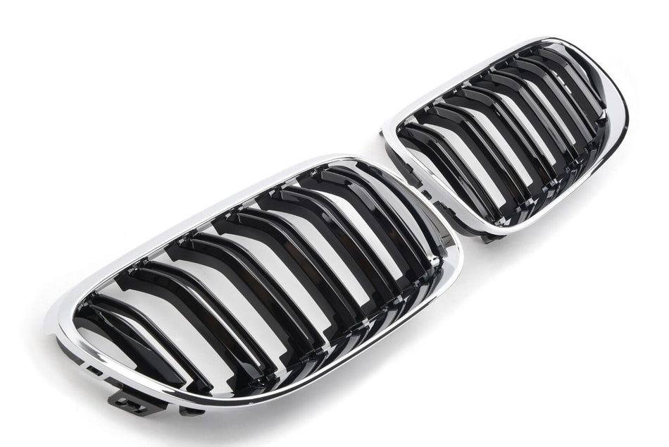 per BMW SERIE 3 E92 E93 10-13 GRIGLIA DOPPIA BARRA CROMATA NERA