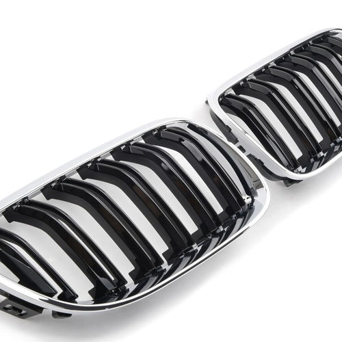 per BMW SERIE 3 E92 E93 10-13 GRIGLIA DOPPIA BARRA CROMATA NERA