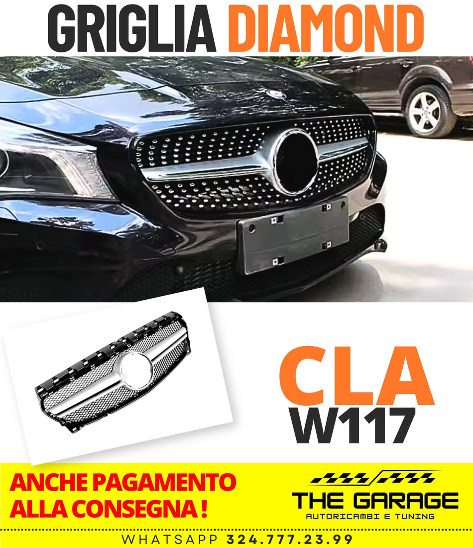 per MERCEDES CLA C117 W117 2016-2019 GRIGLIA SILVER - NERA DIAMANTATA ANTERIORE