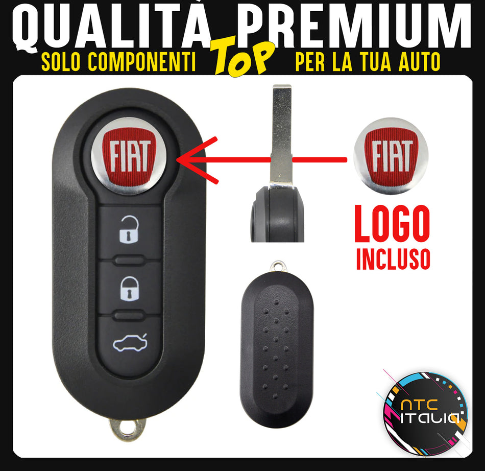 GUSCIO CHIAVE Fiat 500 Panda Punto Bravo Ducato Stilo Auto 3 Tasti + LOGO
