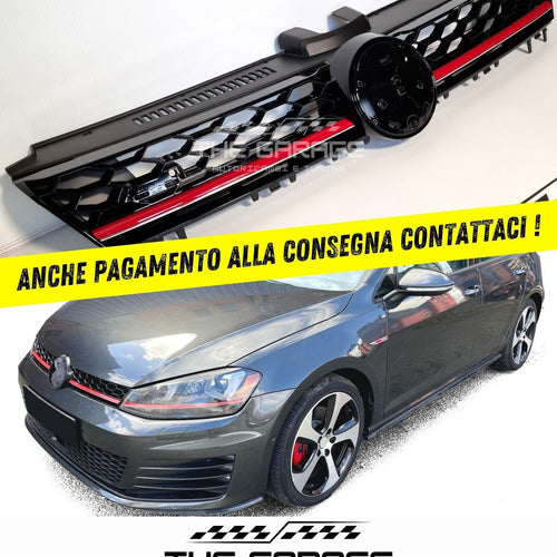 Griglia a NIDO D'APE per GOLF 7 12-17 Calandra SPORT Nero LUCIDA Barra Rossa
