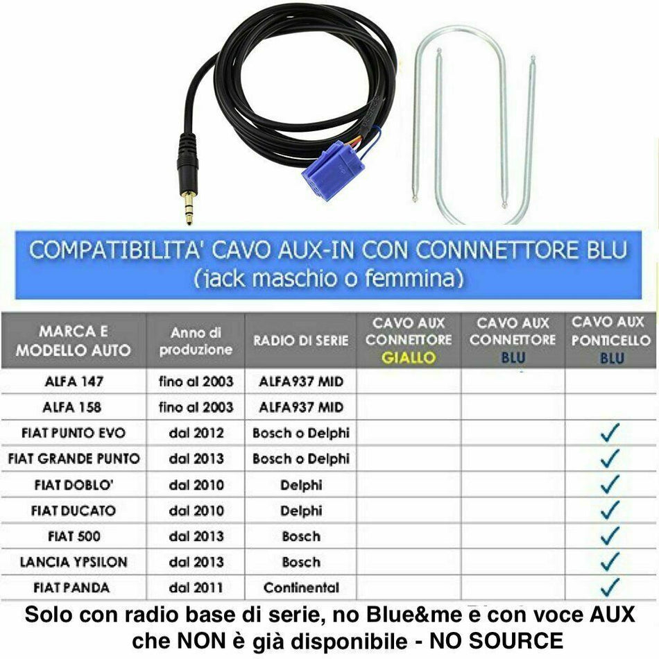 Cavo Funzione Aux Fiat 500 Grande Punto Evo Doblo Panda Lancia Y Ypsilon da 2012