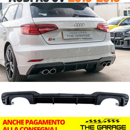 DIFFUSORE RS3 LOOK per Audi A3 8V SPORTBACK 2016-2019, (SOLO PER S-LINE) NERO