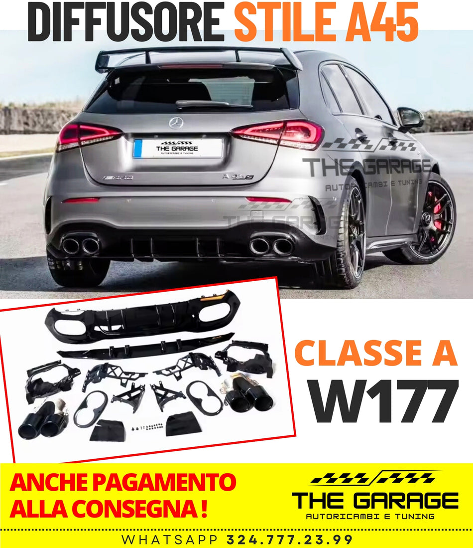 Diffusore Posteriore✨Trasforma CLASSE A in A45 + 2 DOPPI TERMINALI NERI INCLUSI