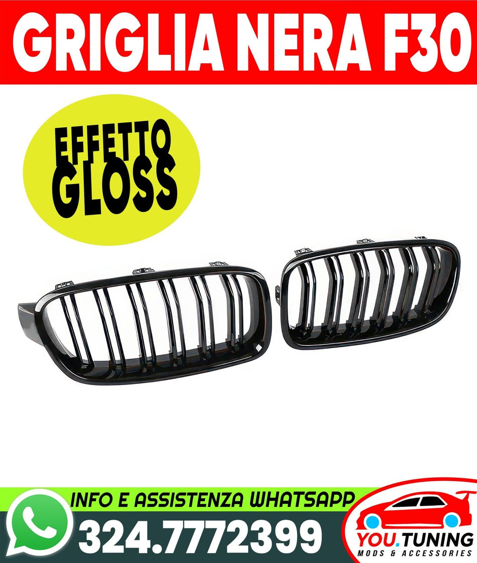 🤩GRIGLIA CALANDRA DOPPIA↖️ NERO LUCIDO per BMW Serie 3 F30 F31 F35