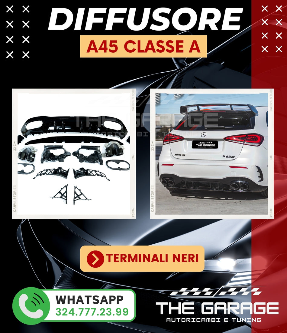 Diffusore Sportivo LOOK A45 con 2 DOPPI TERMINALI per MERCEDES CLASSE A W177 AMG