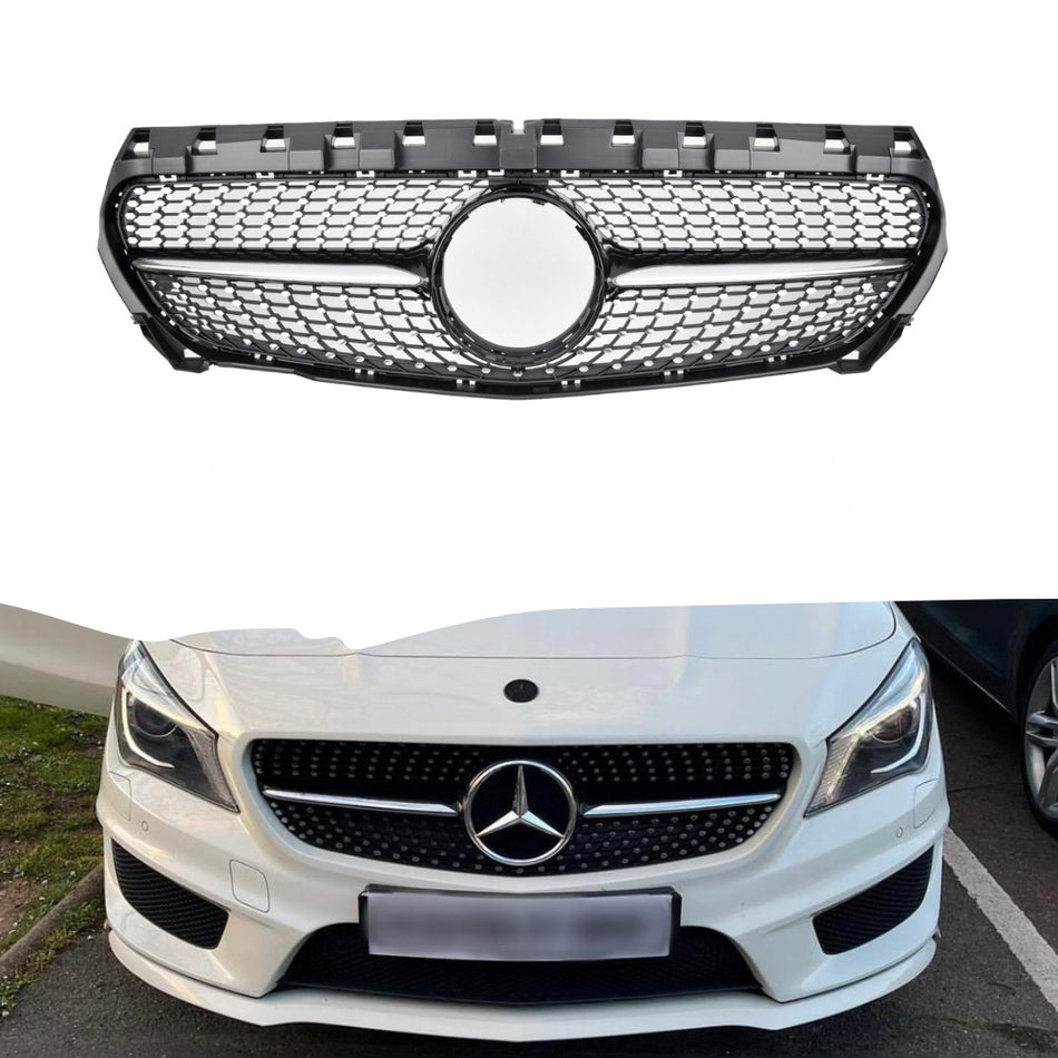 per MERCEDES CLA C117 W117 2016-2019 GRIGLIA SILVER - NERA DIAMANTATA ANTERIORE