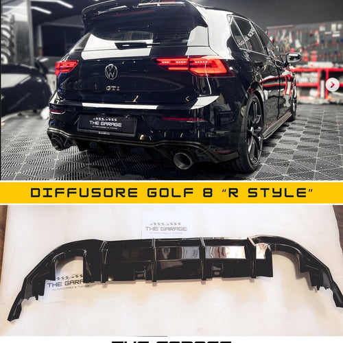 DIFFUSORE POSTERIORE "R LOOK" per VW GOLF 8 TSI TDI  - 2 Uscite NERO LUCIDO