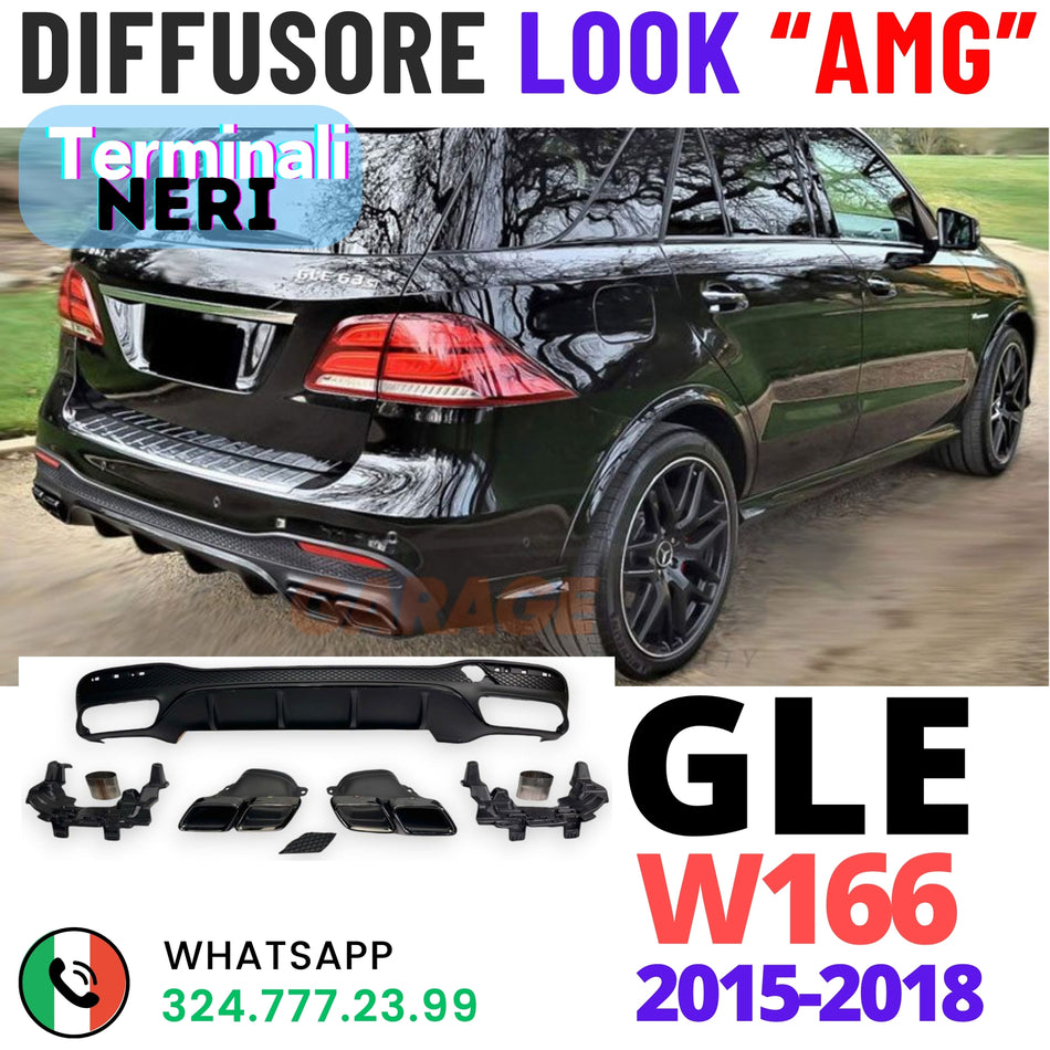 DIFFUSORE + TERMINALI INOX NERI per MERCEDES GLE SUV W166 2015-2018 AMG LOOK