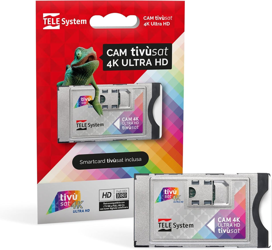 Tele System CAM tivùsat 4K ULTRA HD Slot CAM per TV e Decoder + SMART CARD