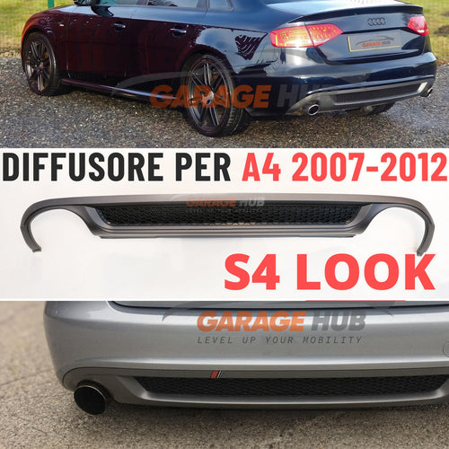 DIFFUSORE S4 look per ->AUDl A4✨B8 2007-2012 POSTERIORE SOTTO PARAURTI ABS OPACO