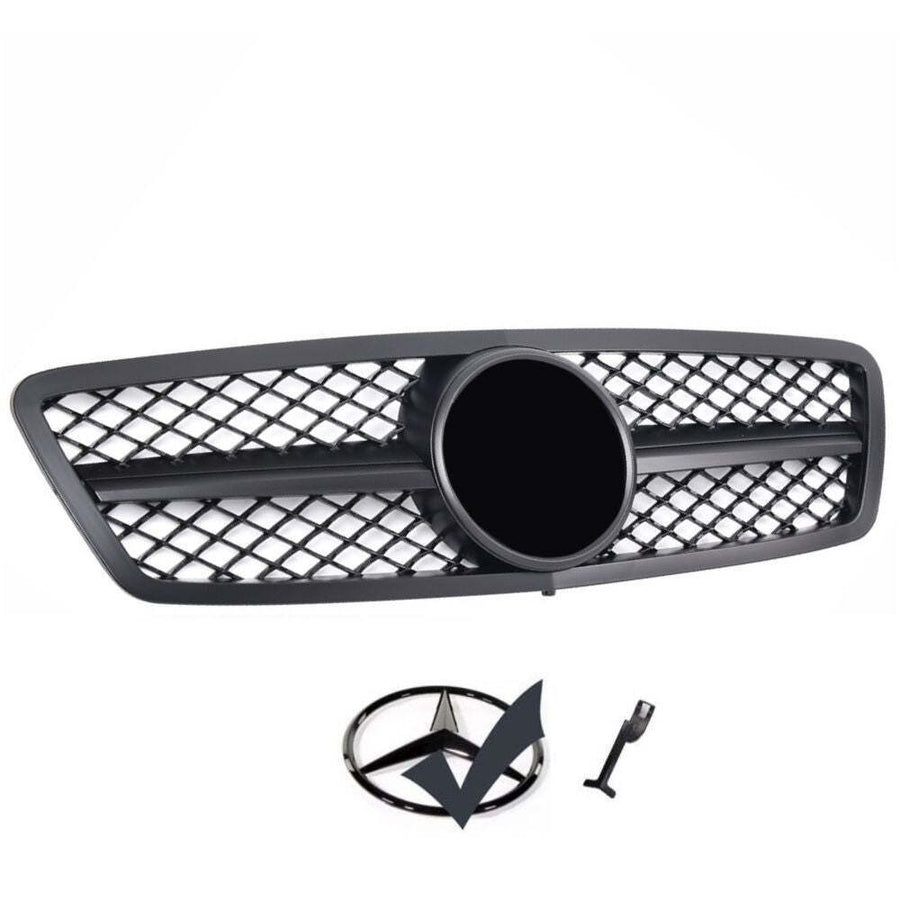 per Mercedes C W203 00-07 Griglia Anteriore Nero Opaco Look AMG