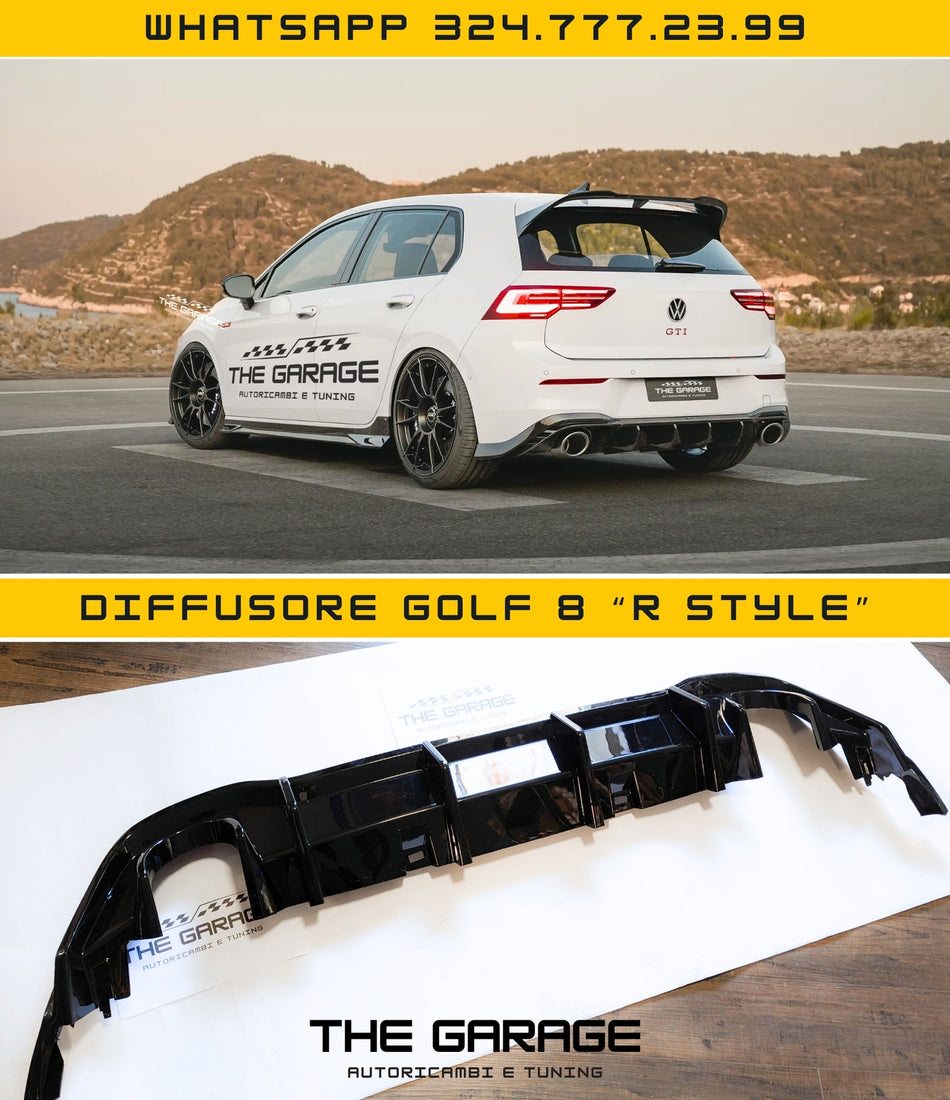 DIFFUSORE POSTERIORE ✨R-LOOK per VW GOLF 8 TSI TDI con 2 Uscite singole NERO