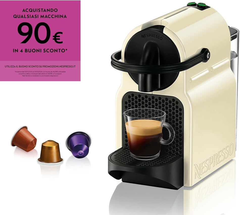 Nespresso Inissia EN80.CW Macchina per Caffè Espresso, Cream Bianco Base