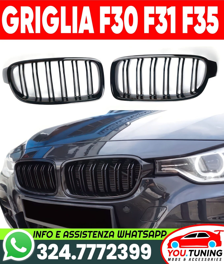 🤩GRIGLIA CALANDRA DOPPIA↖️ NERO LUCIDO per BMW Serie 3 F30 F31 F35