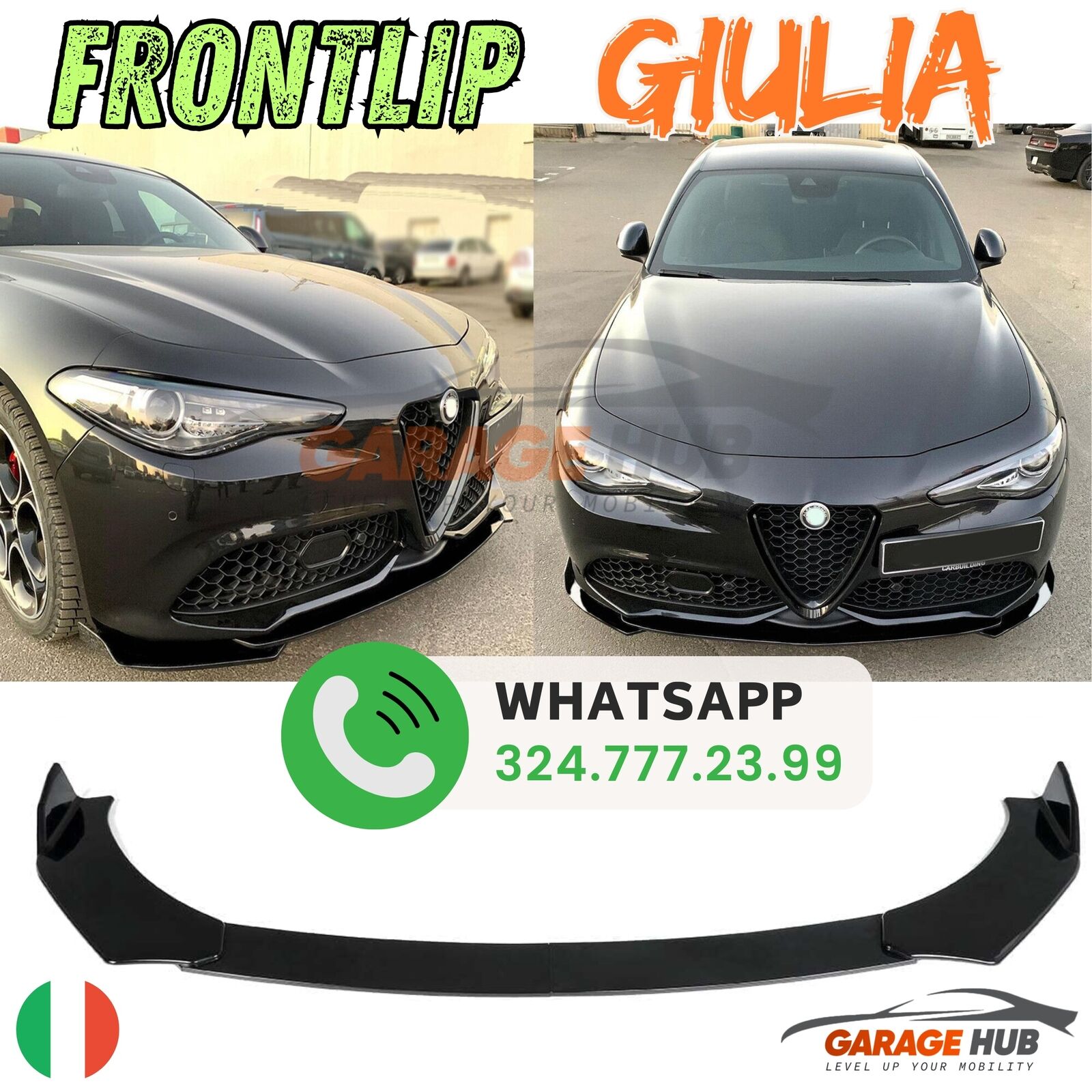 UPGRADE MOD *LOOK QUADRIFOGLIO* per ALFA ROMEO GIULIA LAMA SPLITTER FRONTALE – vista 17