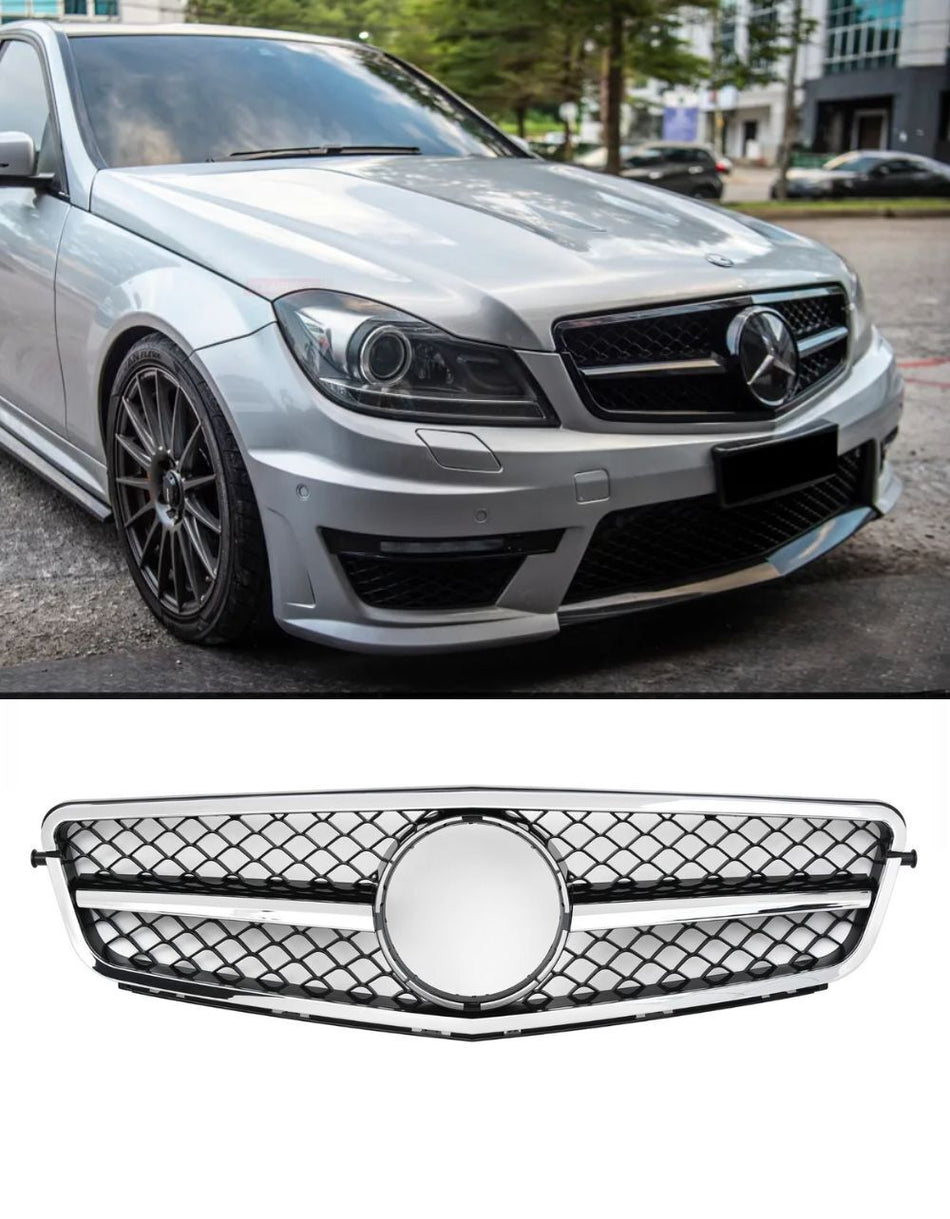 per Mercedes C Coupe C204 C63 Griglia Anteriore Cromato Nero Look AMG