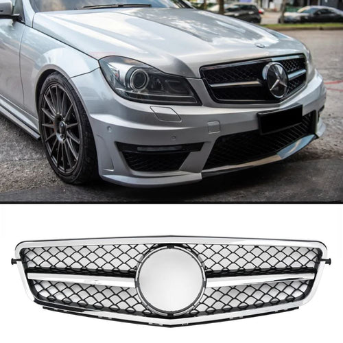 per Mercedes C Coupe C204 C63 Griglia Anteriore Cromato Nero Look AMG