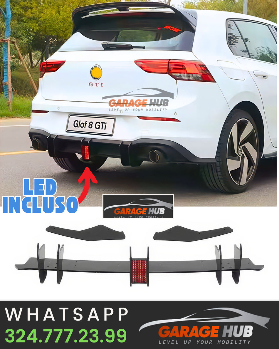 LAME Diffusore per VW GOLF 8 GTI / GTD  con LED POSTERIORE Nero Lucido ABS