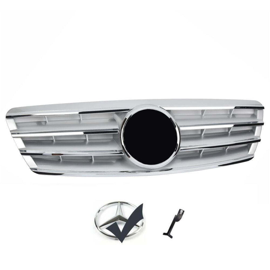 per Mercedes C W203 00-07 Griglia Radiatore Argento Cromato AMG