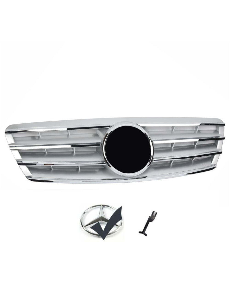 per Mercedes C W203 00-07 Griglia Radiatore Argento Cromato AMG