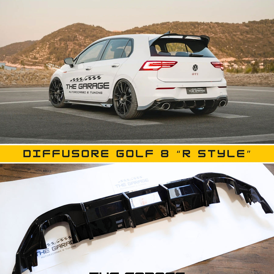 DIFFUSORE POSTERIORE ✨R LOOK✨ per VW GOLF 8 TSI TDI con 2 Uscite singole NERO
