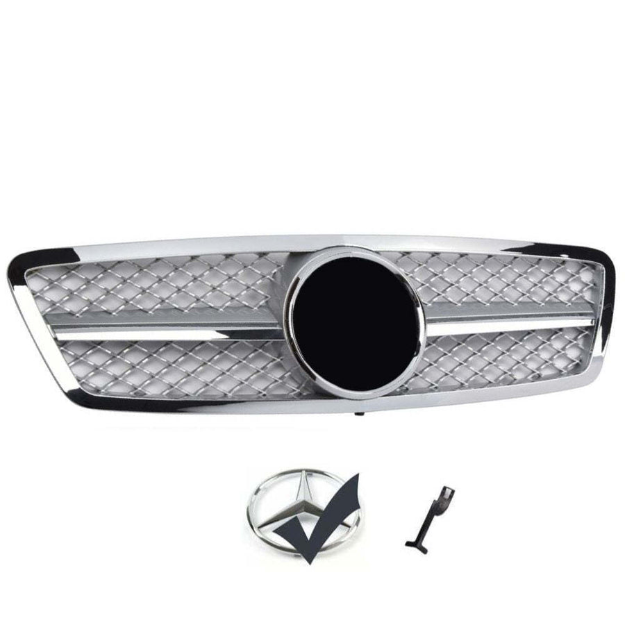 per Mercedes C W203 00-07 Griglia Radiatore Nero Argento Look AMG