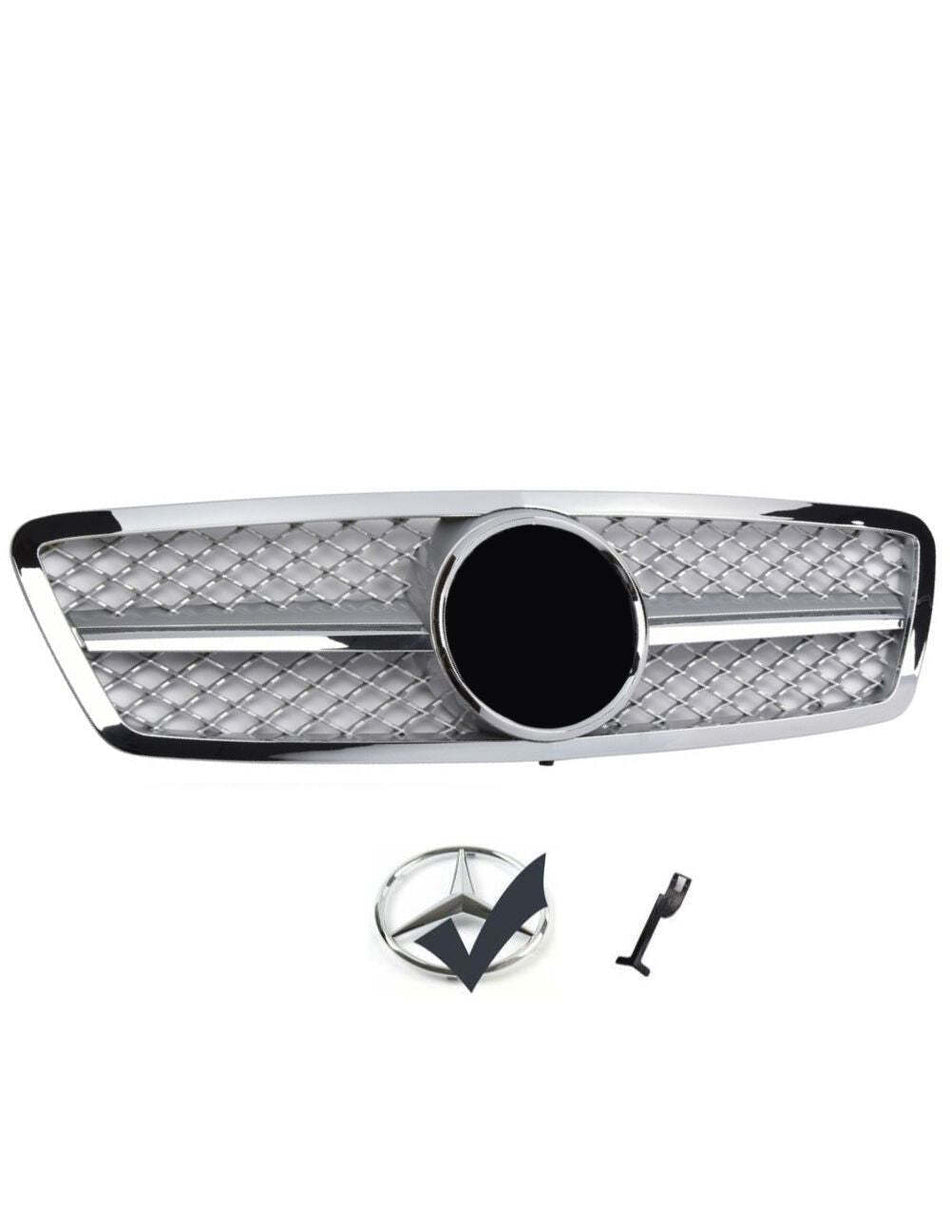 per Mercedes C W203 00-07 Griglia Radiatore Nero Argento Look AMG