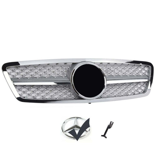 per Mercedes C W203 00-07 Griglia Radiatore Nero Argento Look AMG