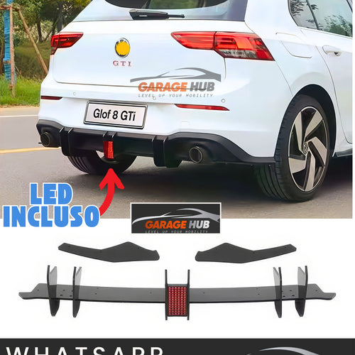LAME Diffusore per VW GOLF 8 GTI / GTD  con + LED POSTERIORE Nero Lucido ABS